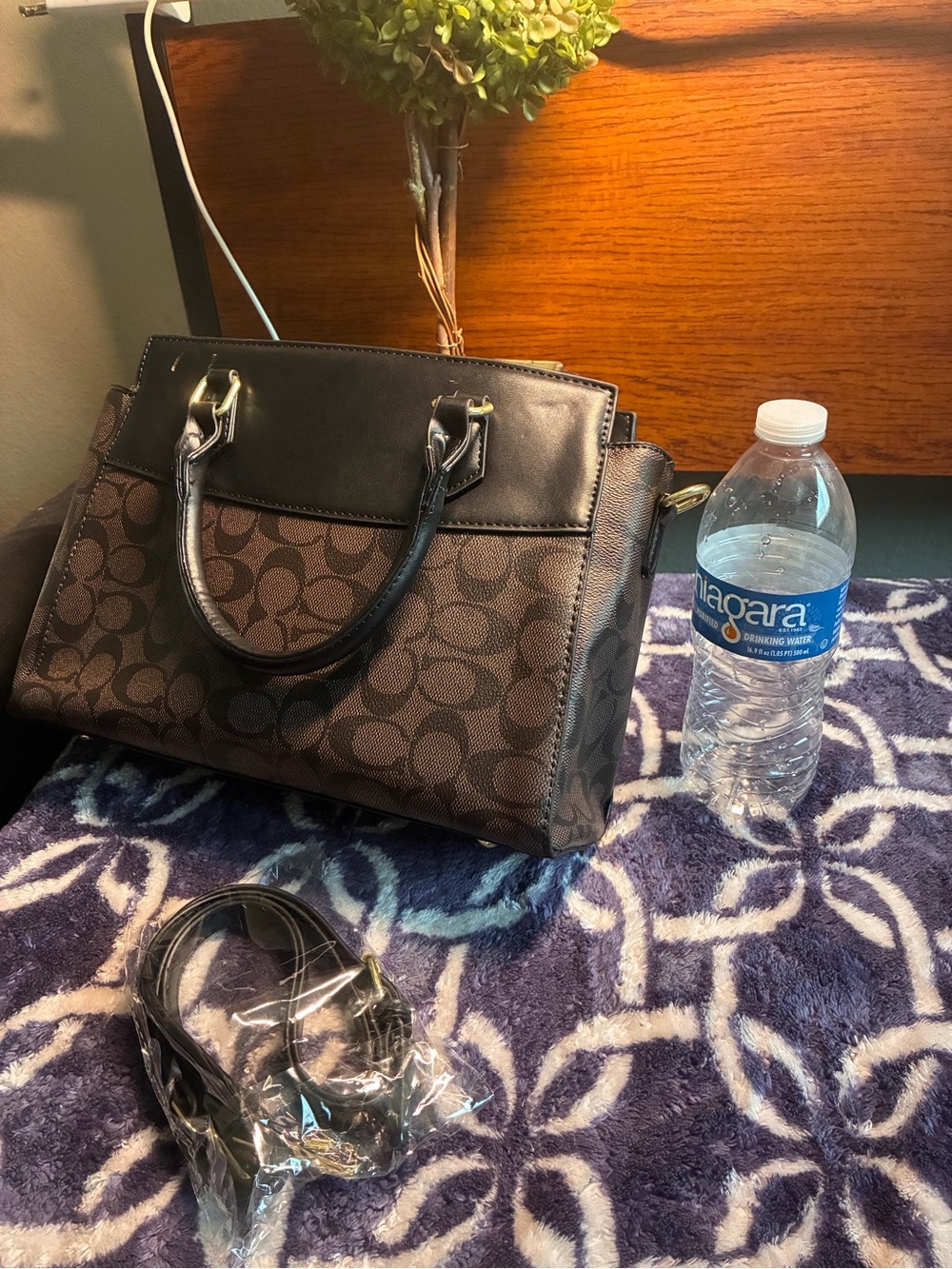 Coach Brown Signature Canvas Satchel with Black Trim - Picture 3 of 5